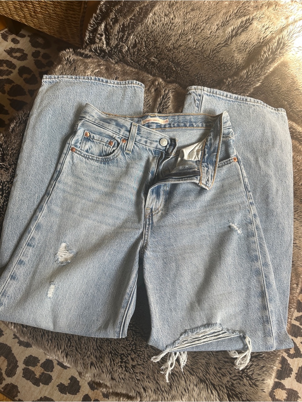 Levi's Ribcage Wide Leg Light Wash Distressed Women's Jeans